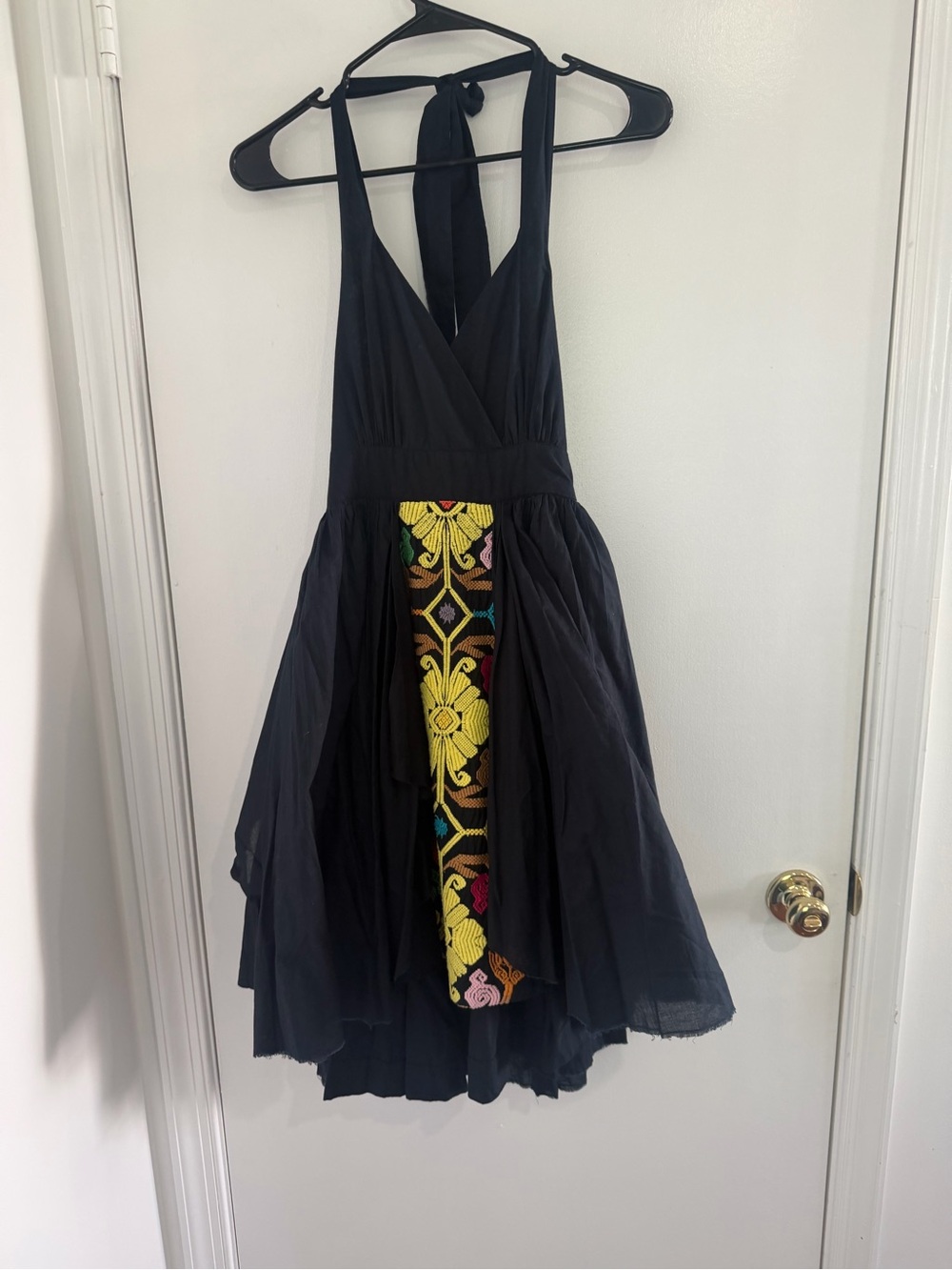 Anthropologie Floreat Embroidered Halter Dress Black Boho Fairy Whimsical Sz 2